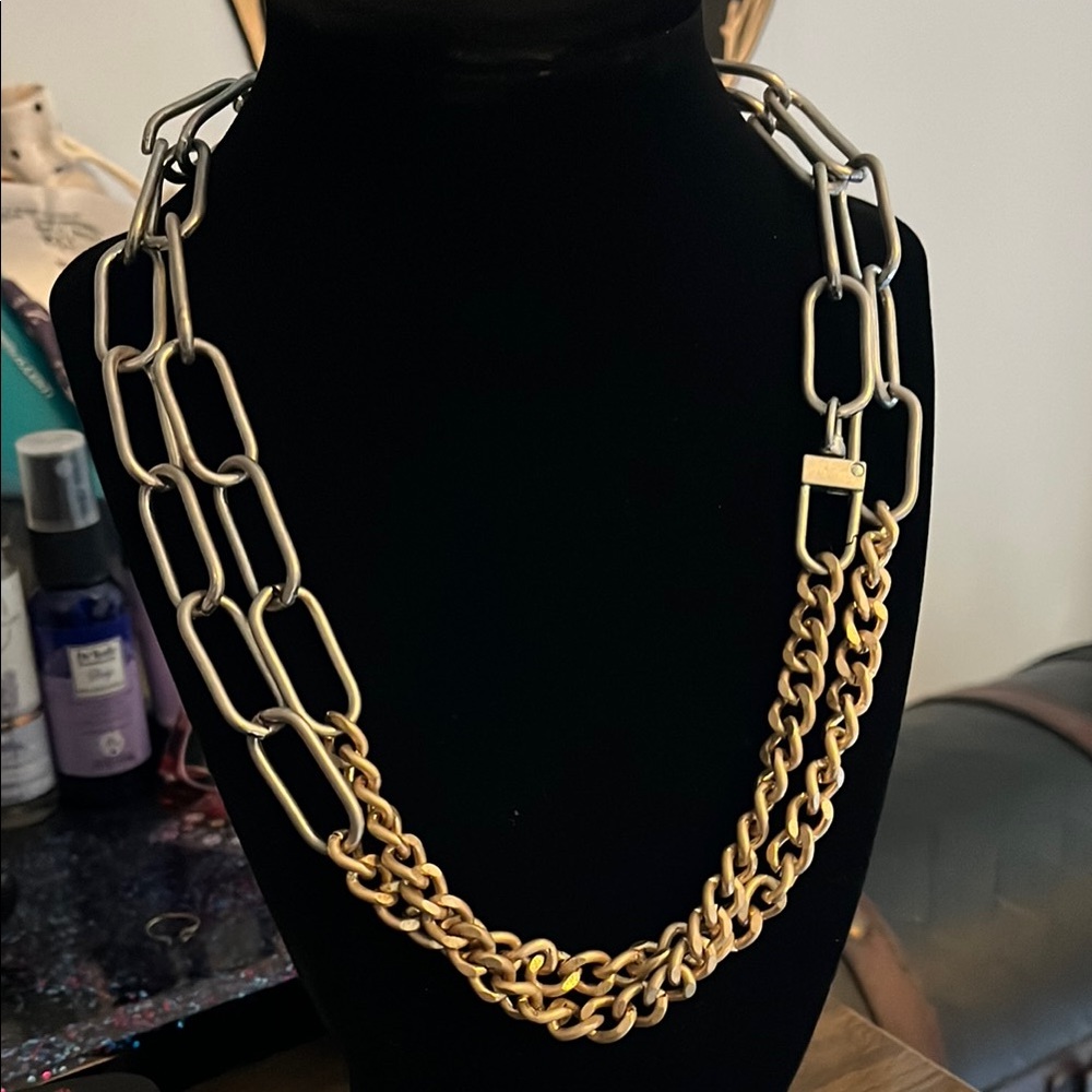 Gold and Silver Double-Chain Necklace with Layered Design